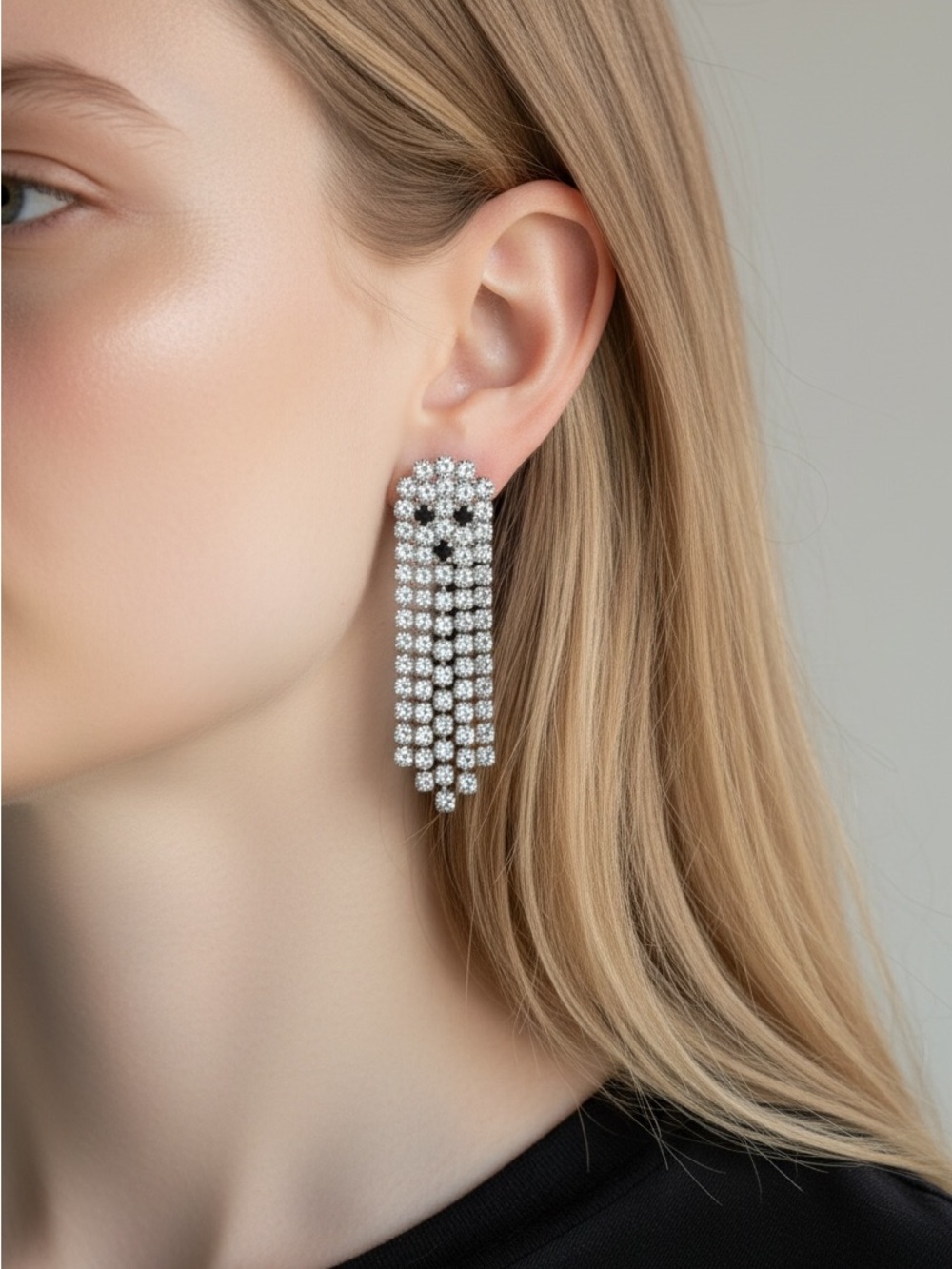 10/9 Crystal Fringe Drop Earrings - Silver Rhinestone Statement